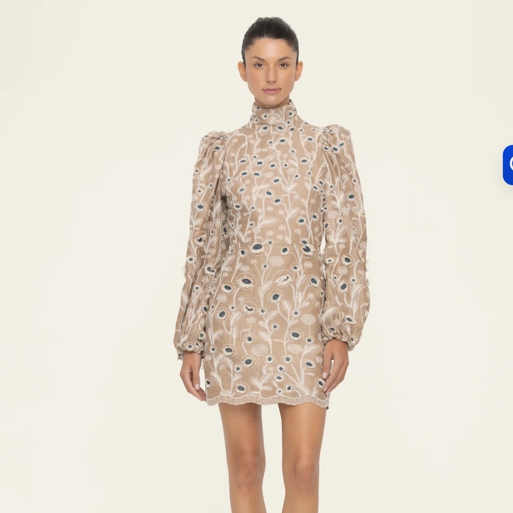 NWT Agua Bendita Guaba Petalo Mini Dress Tan/Beige XS